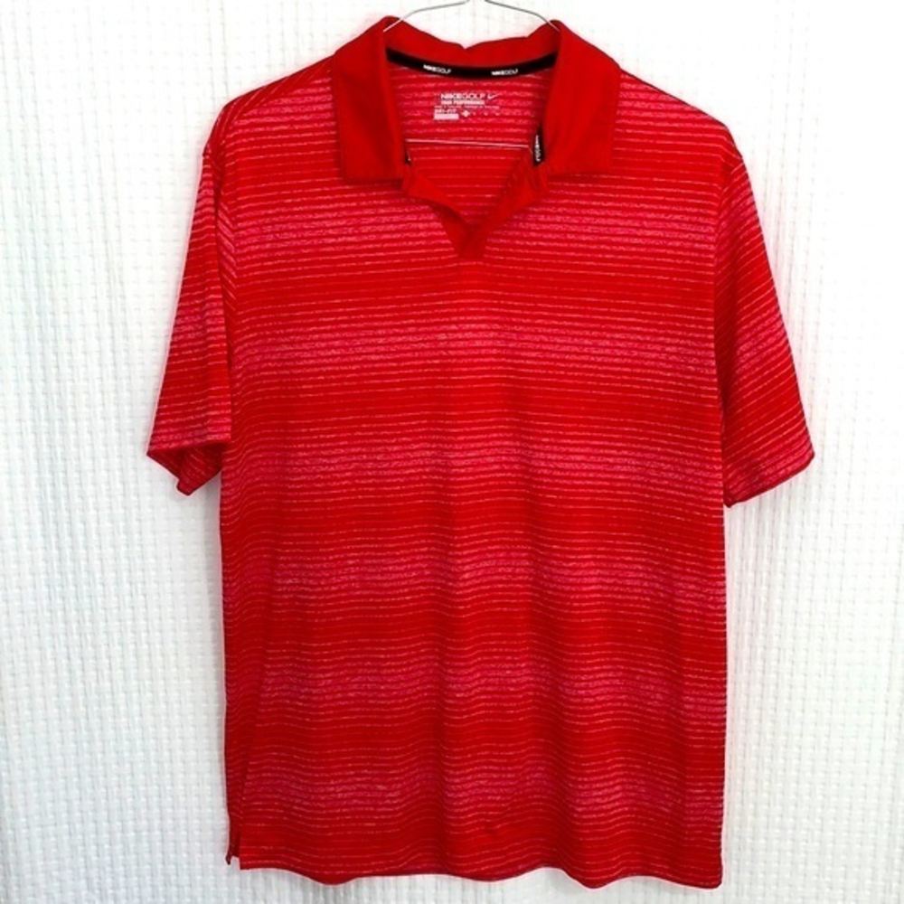 Nike Golf Dri-Fit men's polo shirt. Size XL. Red with white stripes. EUC